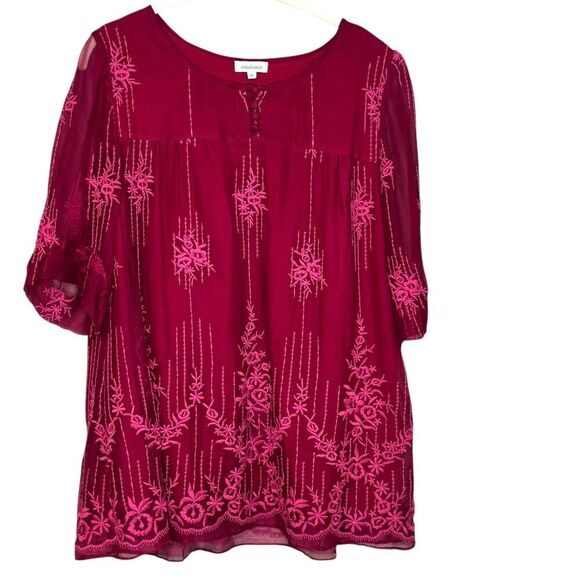 Sundance Cora Blouse Shirt Fuschia Pink Embroidered Size Medium - Picture 1 of 8